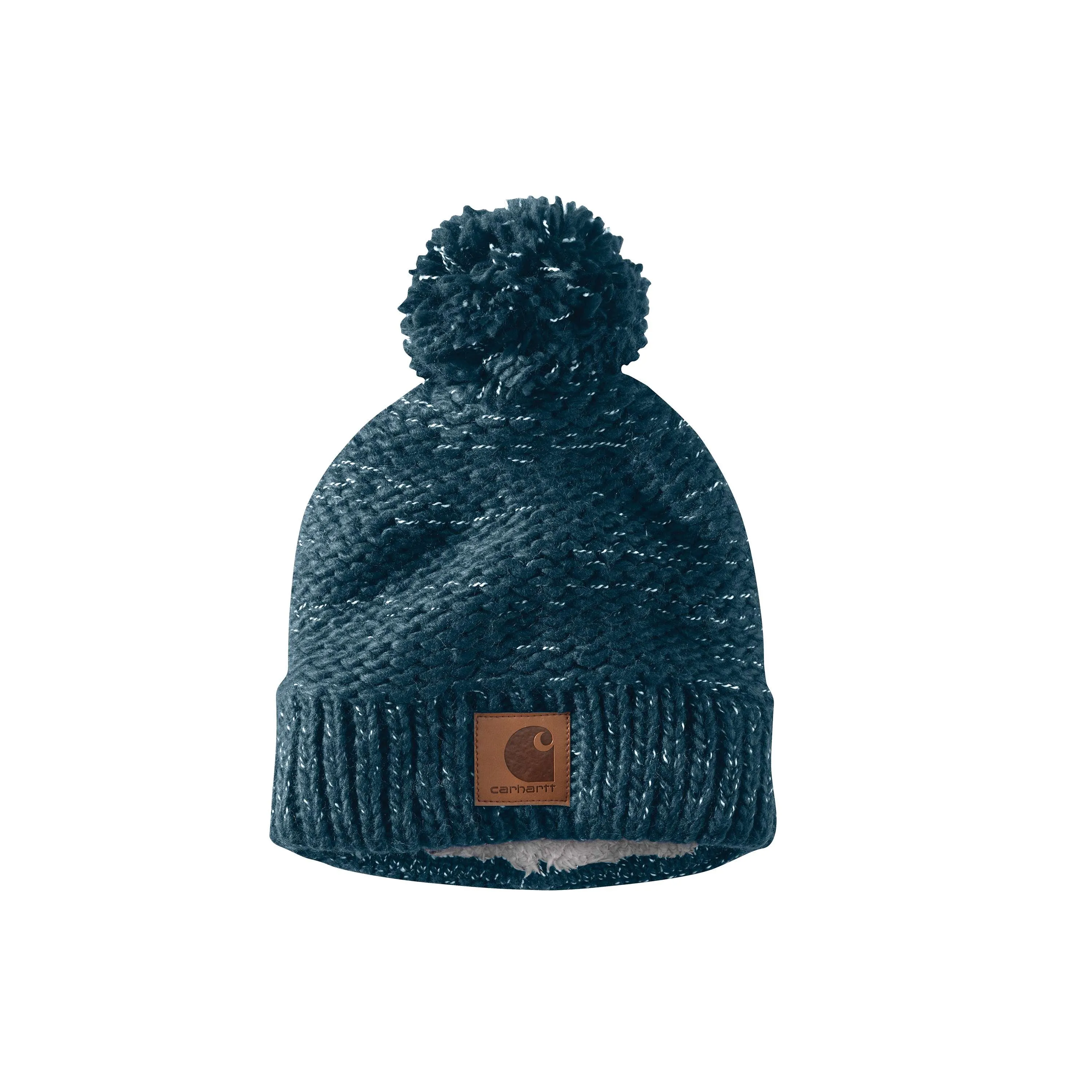 105469 - WOMEN'S RIB KNIT SHERPA-LINED POM-POM BEANIE