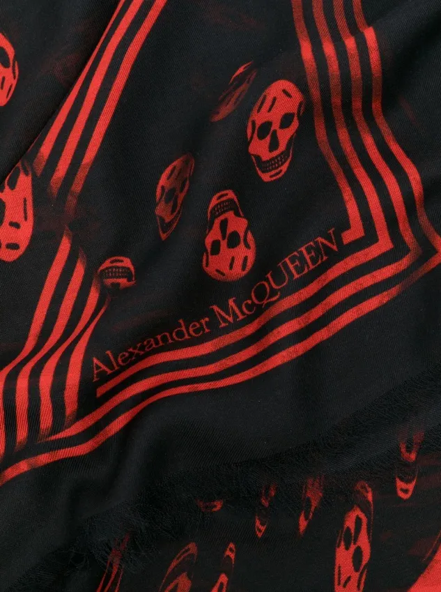 Alexander McQueen skull-print frayed scarf