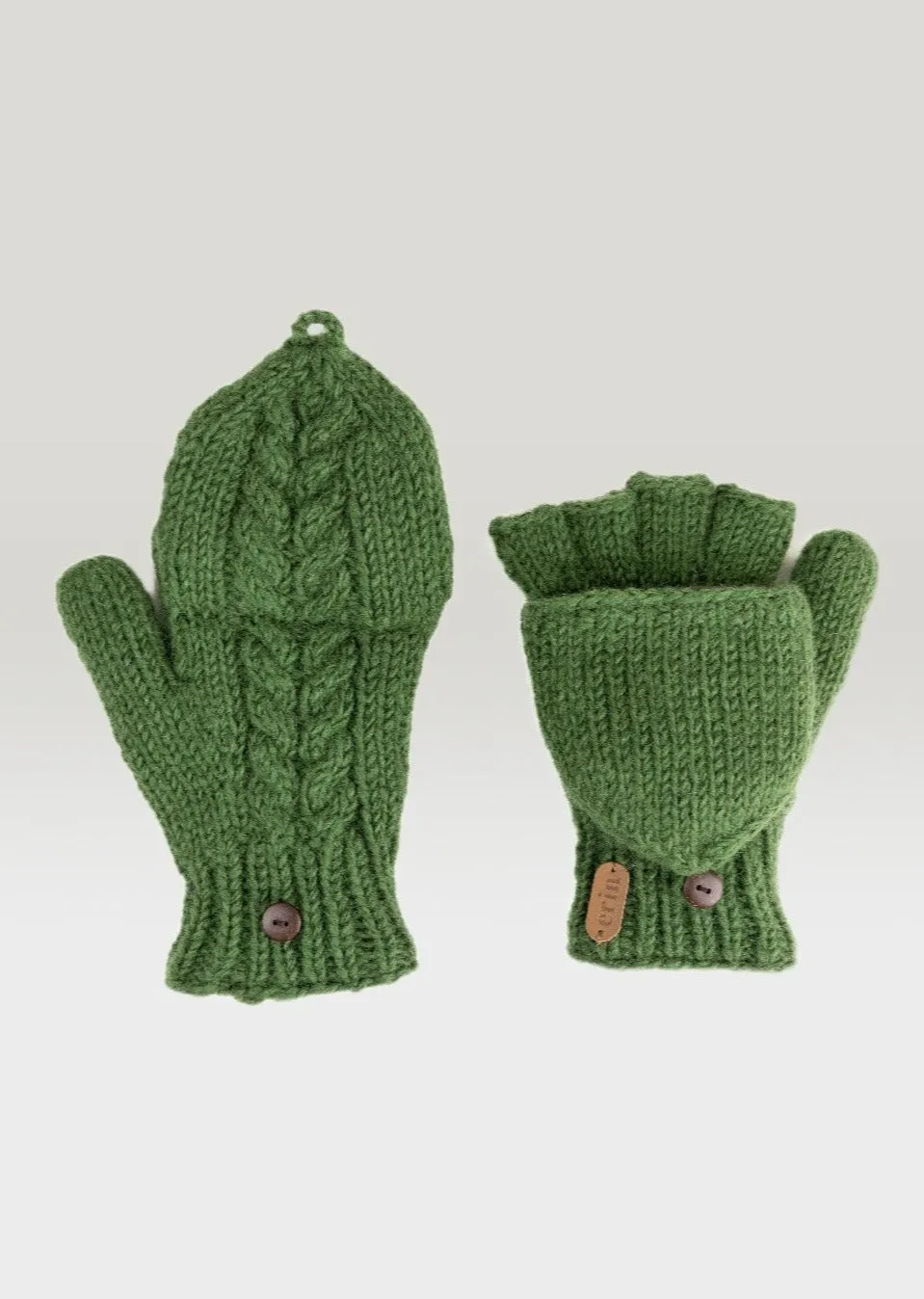 Aran Cable Hunter Gloves | Green