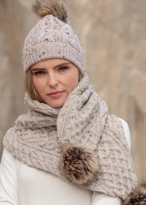 Aran Crafts Pom Pom Scarf | Oatmeal