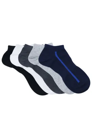 Balenzia Men's Cotton Solid Ankle Socks, Free Size, (Pack of 3 Pairs/1U)  (White/Black/L.Grey/D.Grey/Navy)