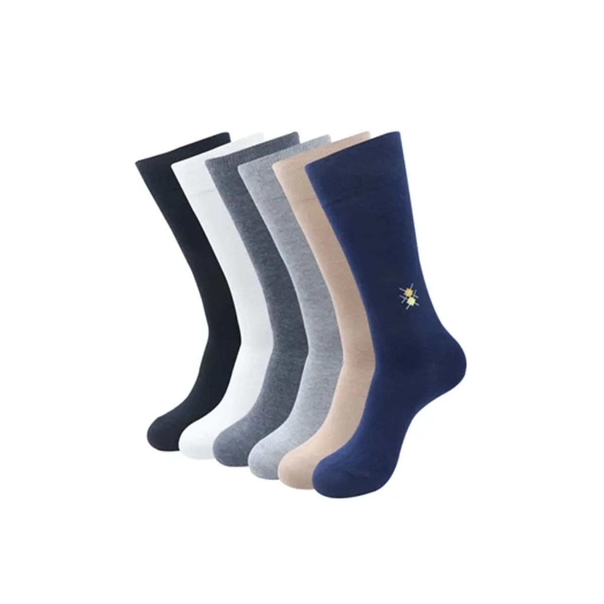 Balenzia Men's Motif Cotton Crew Socks- (Pack of 6 Pairs/1U) (Black,Beige,Navy,D.Grey,L.Grey,White)