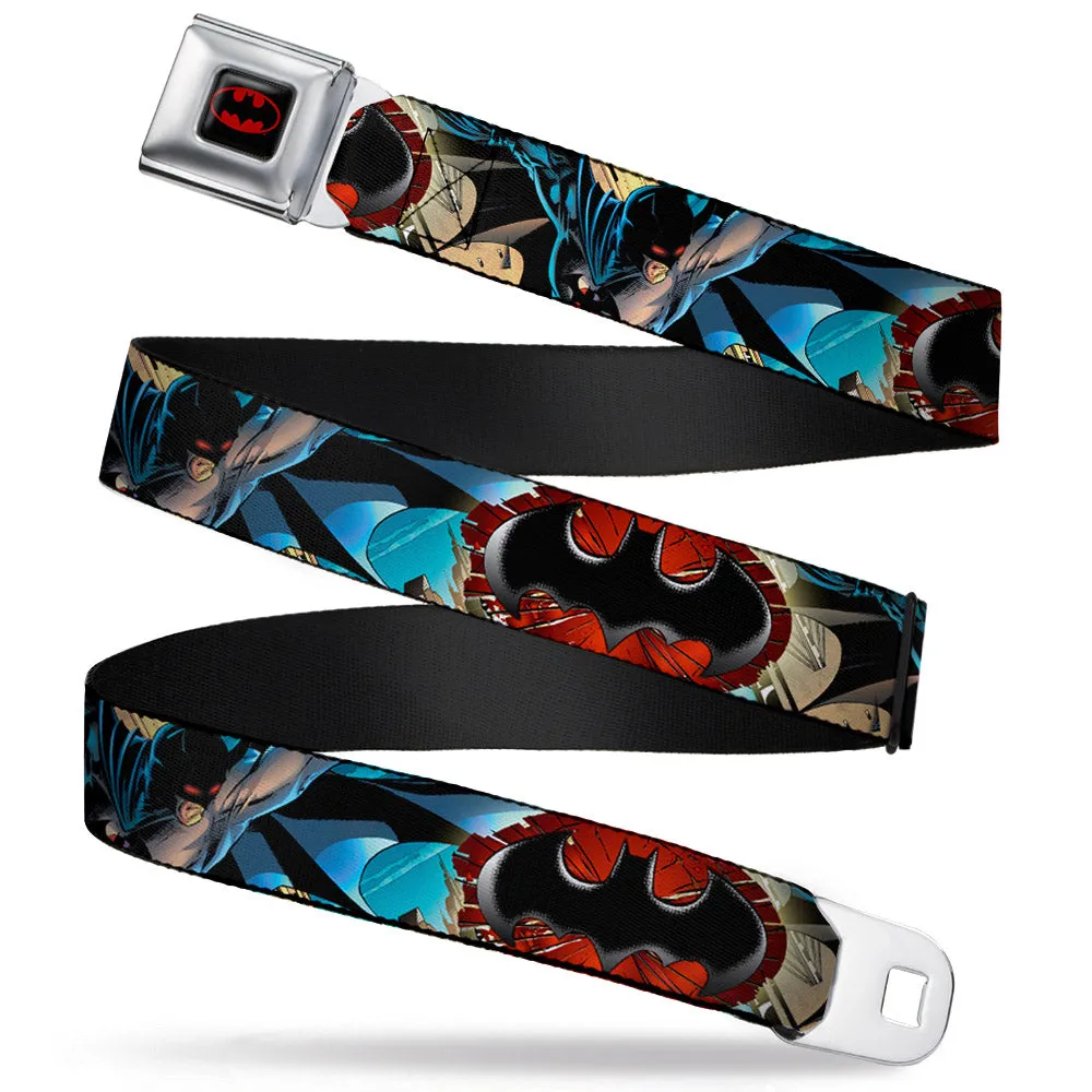 Batman Full Color Black Red Seatbelt Belt - Flashpoint Batman Action Pose2/Shattered Bat Signal/Cityscape Webbing