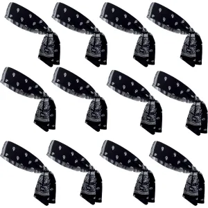 Black Bandana Tie Headbands - 12 Pack