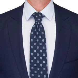 Blue Floral Motif Cotton Silk Wool Tie