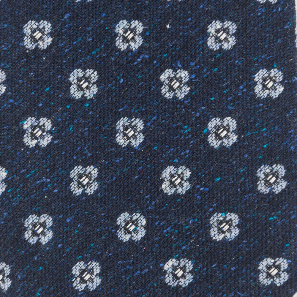 Blue Floral Motif Cotton Silk Wool Tie