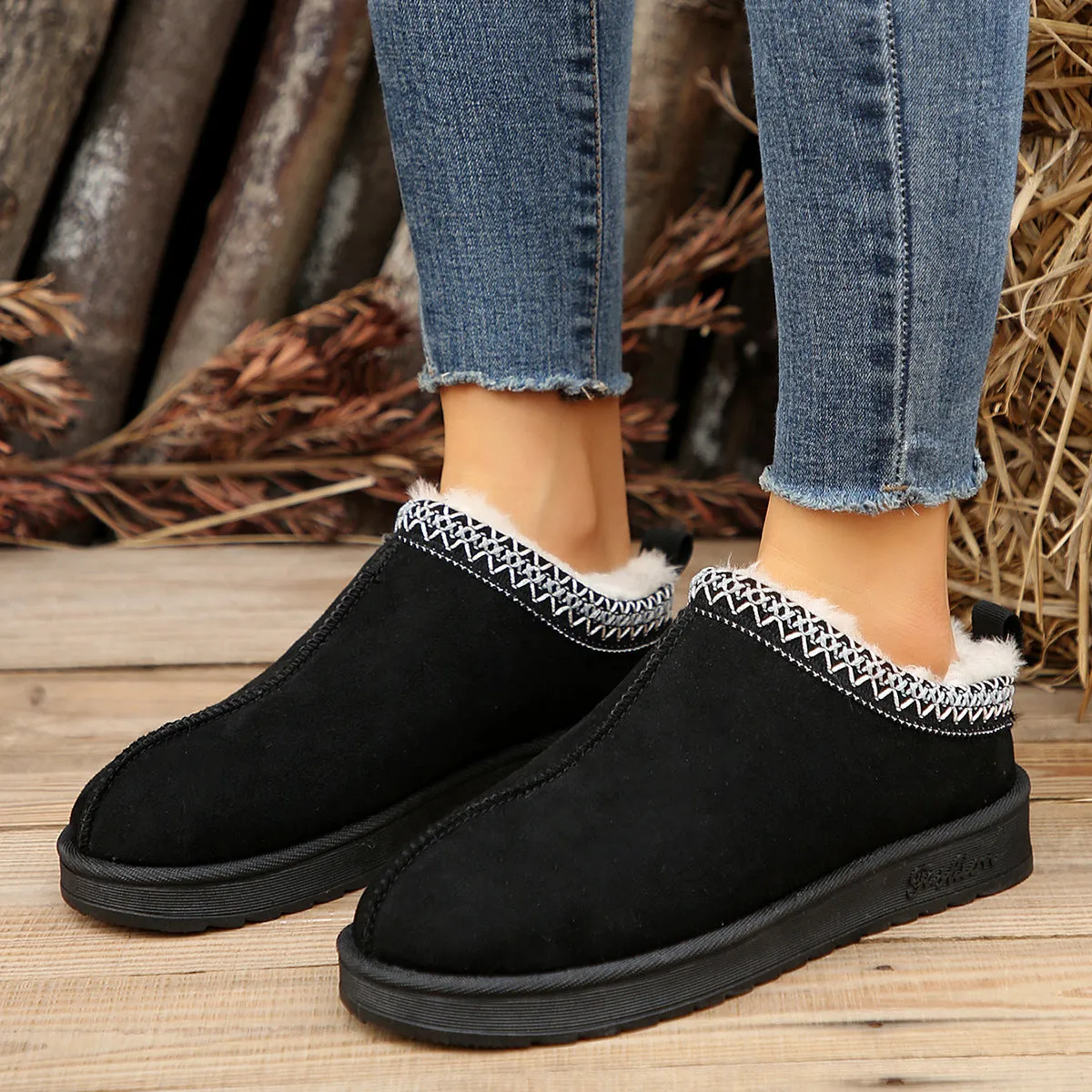 Casual Living Patchwork Solid Color Round Keep Warm Comfortable Shoes