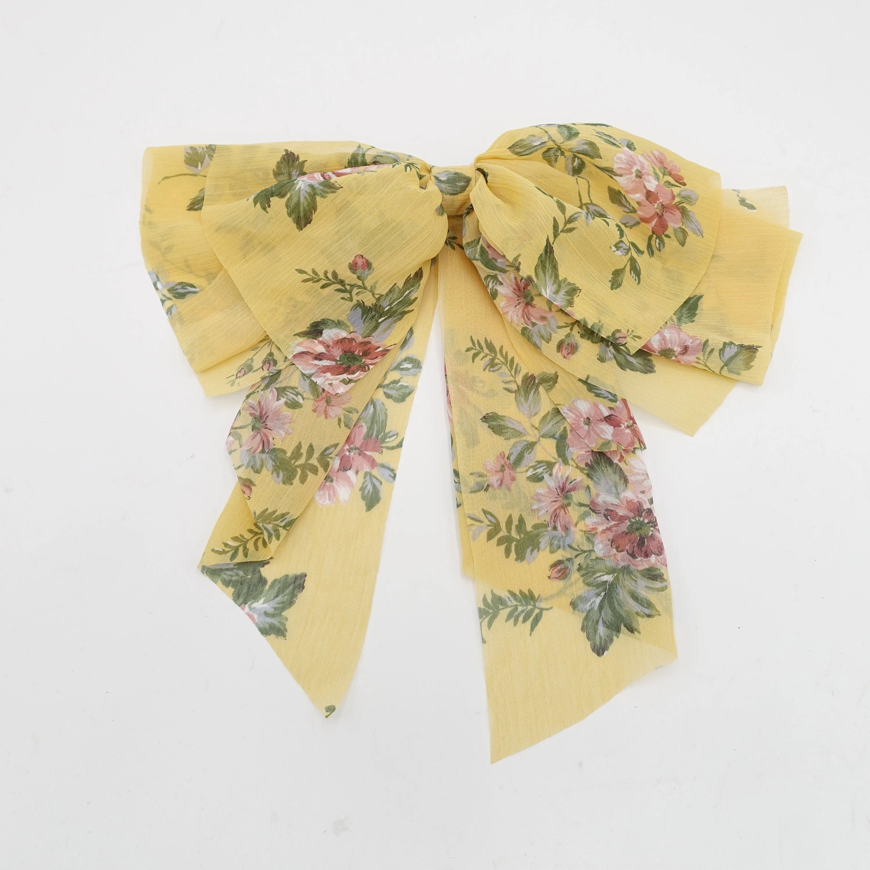 chiffon floral layered hair bow droopy style feminine accessory for women