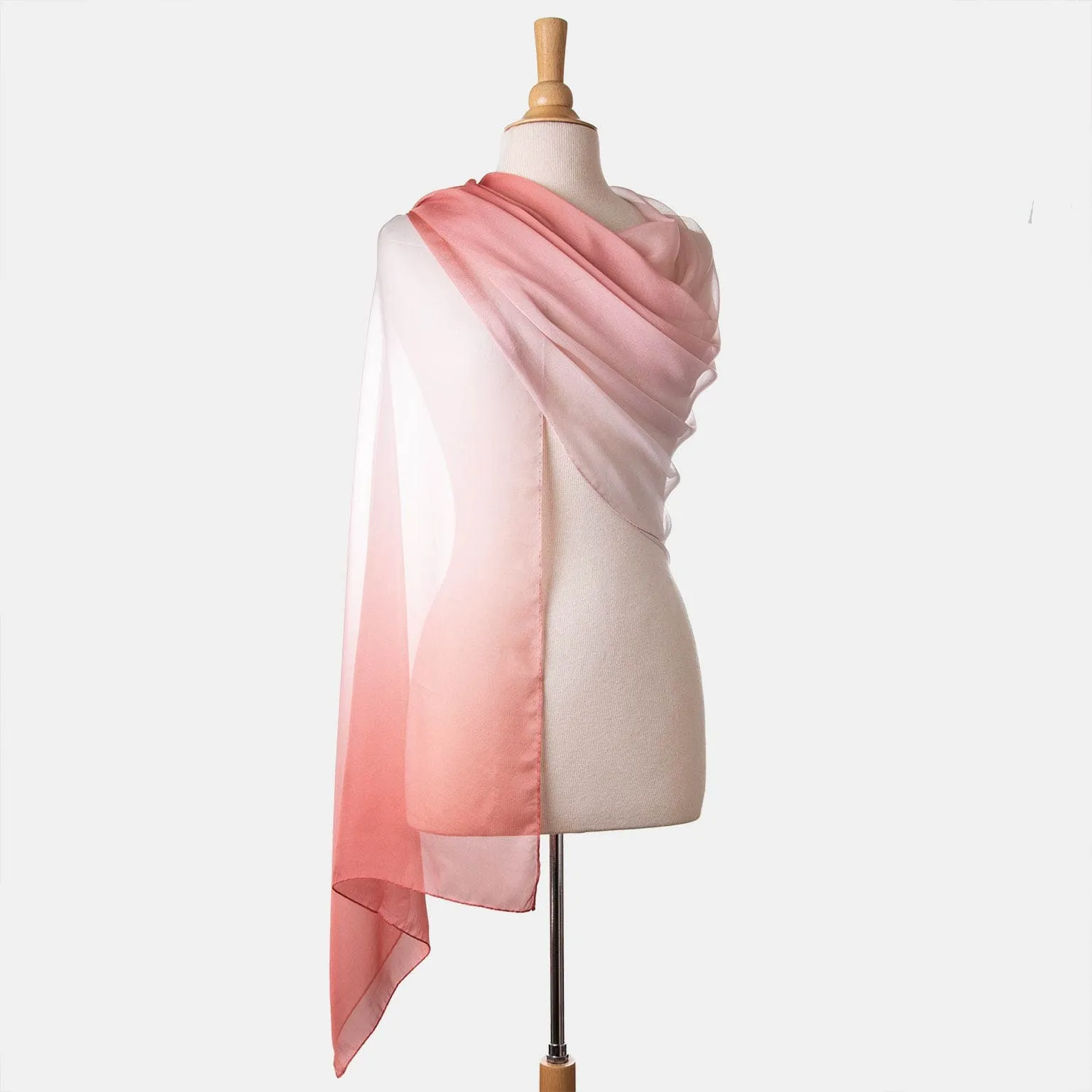 Claudia - Silk Scarf/Shawl - Peach Blossom Ombré