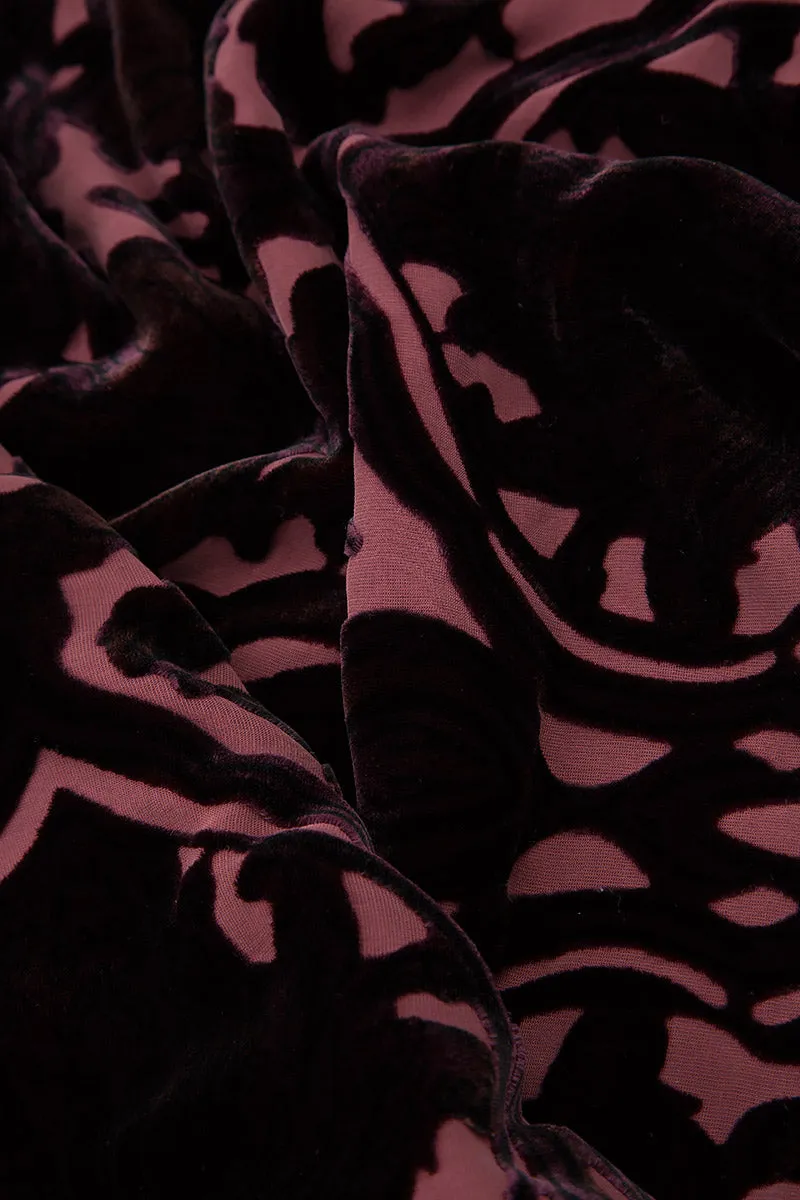 Devoré Ornament Maroon Double Silk Velvet Scarf