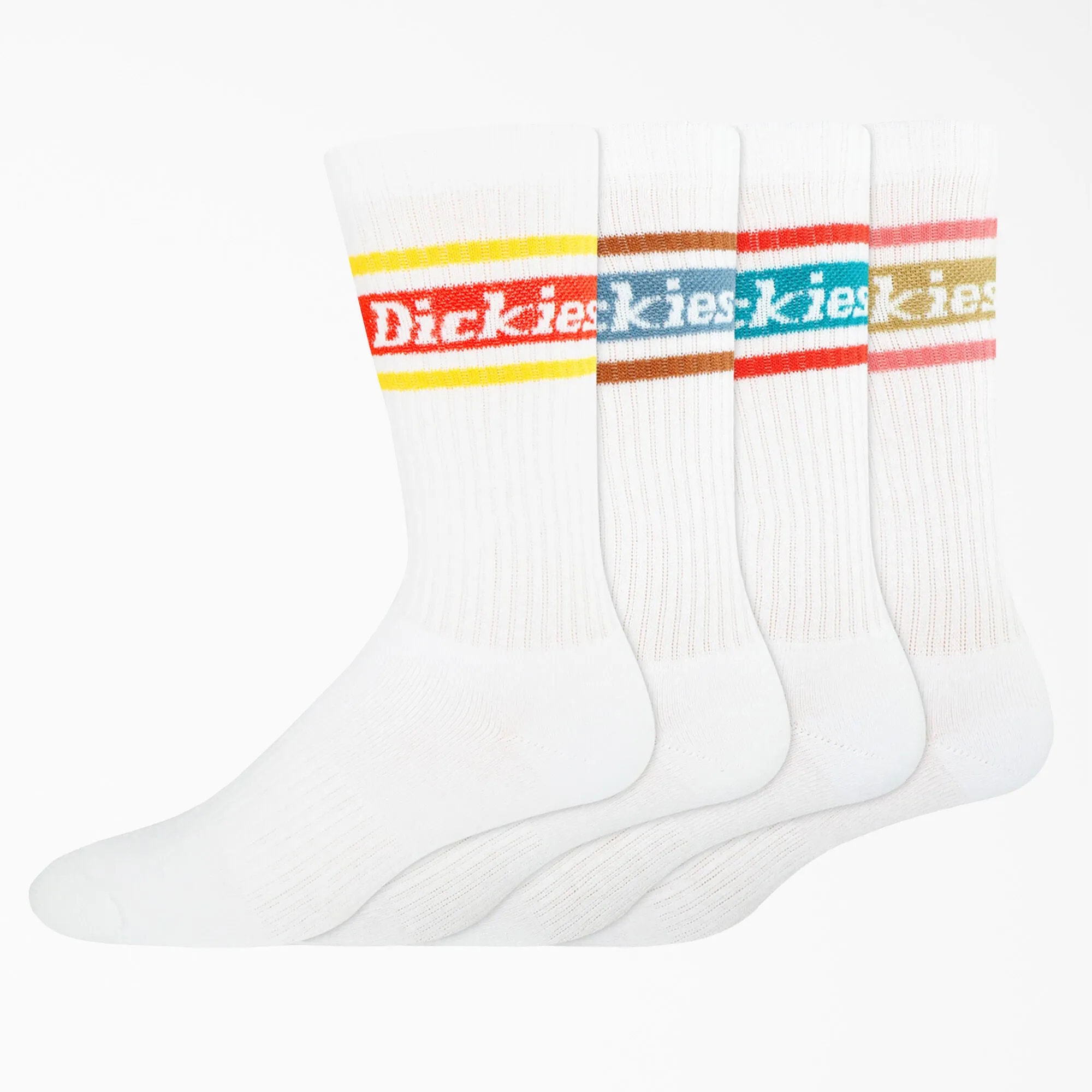 Dickies 4-Pack Skate Rugby Strip Crew Socks - White/Stripe (WSN)