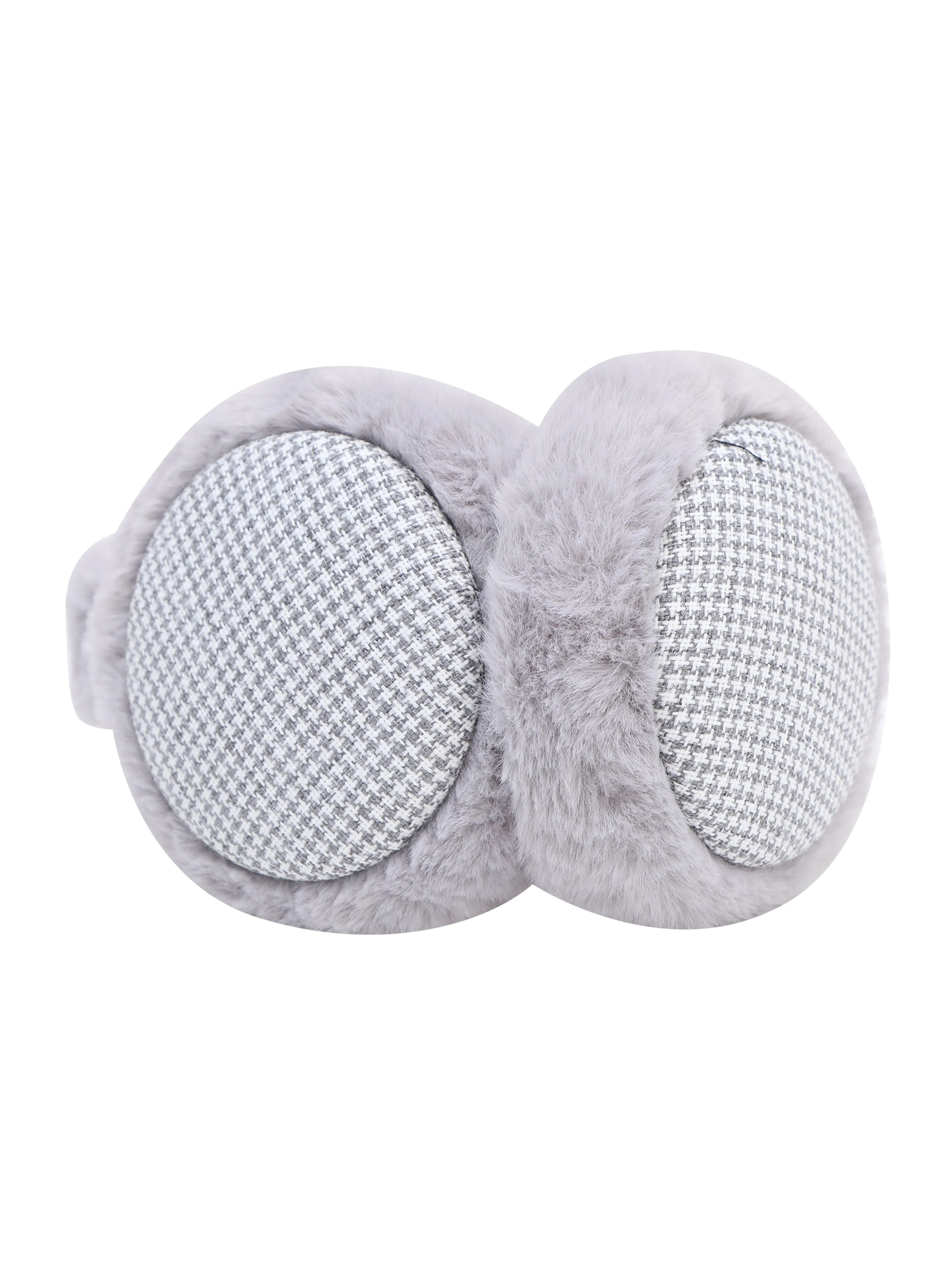 Fabseasons Checkered Grey Winter Ear Muffs for All Ages: Keep Warm Outdoors