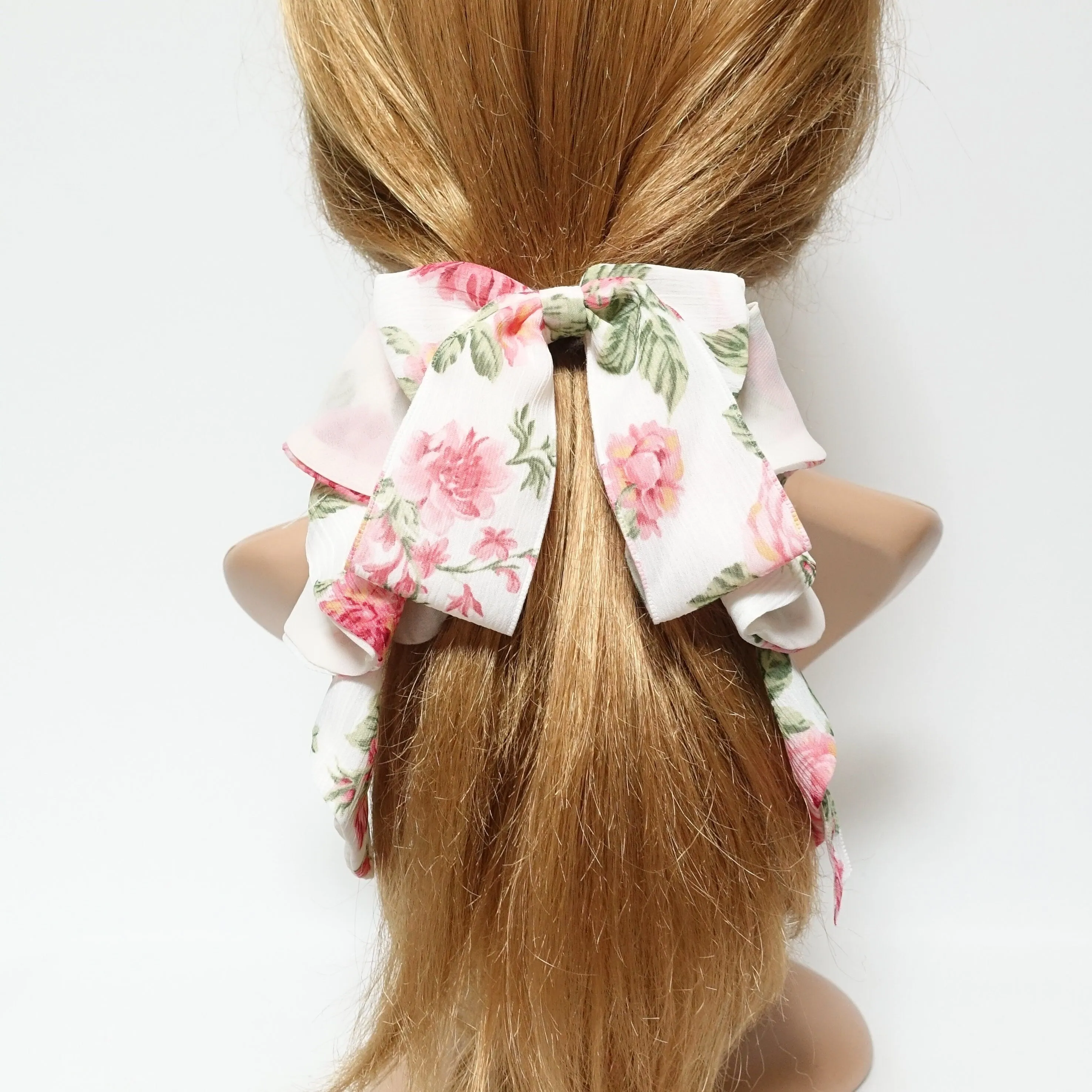 floral cancan chiffon ruffle bow folding wave hair french barrette woman hair accessory