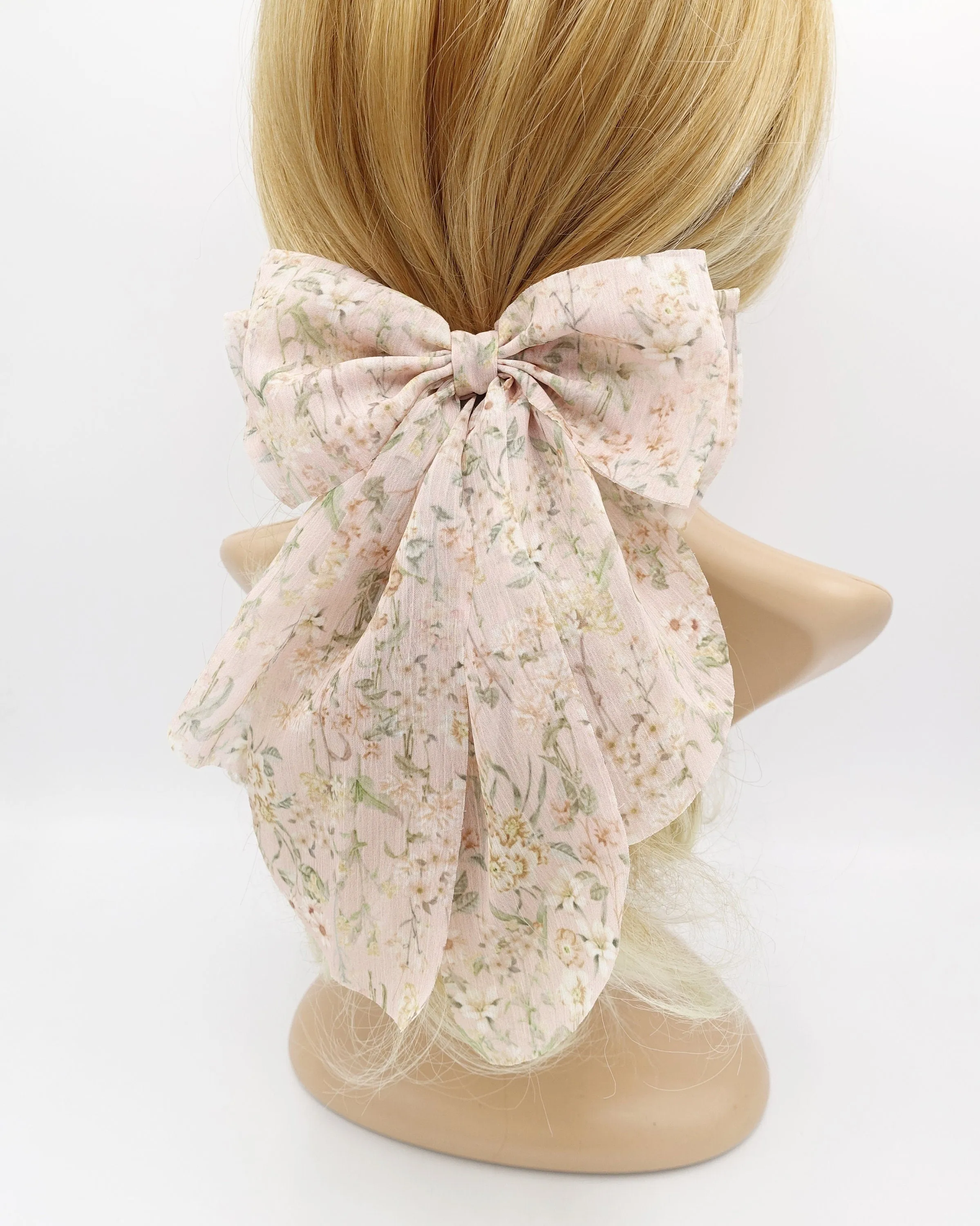 floral chiffon hair bow layered style feminine hair accessory for women