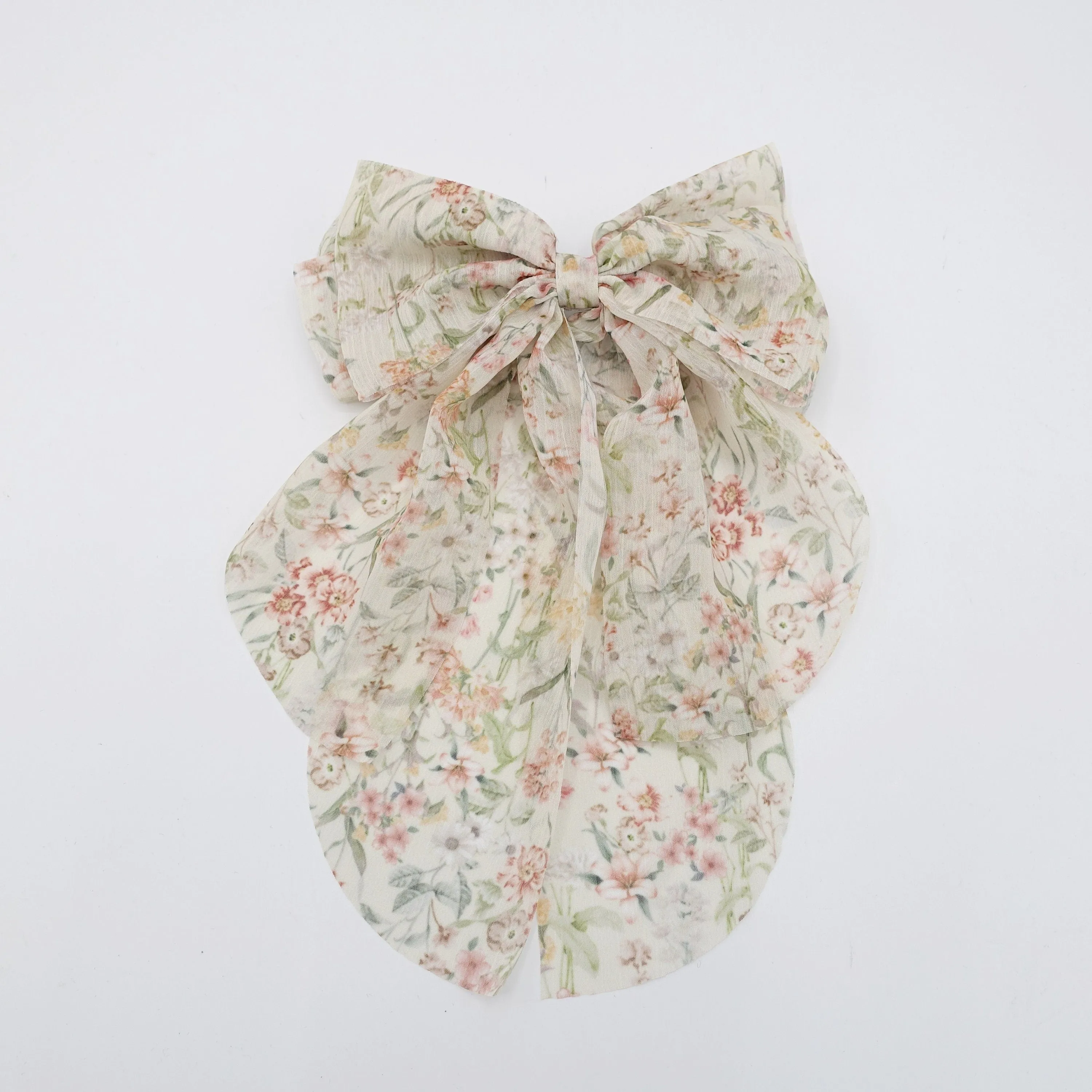 floral chiffon hair bow layered style feminine hair accessory for women