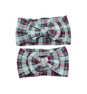 Green and Red Tartan Mummy and Me Matching Cable Knit Headbands - Christmas Collection