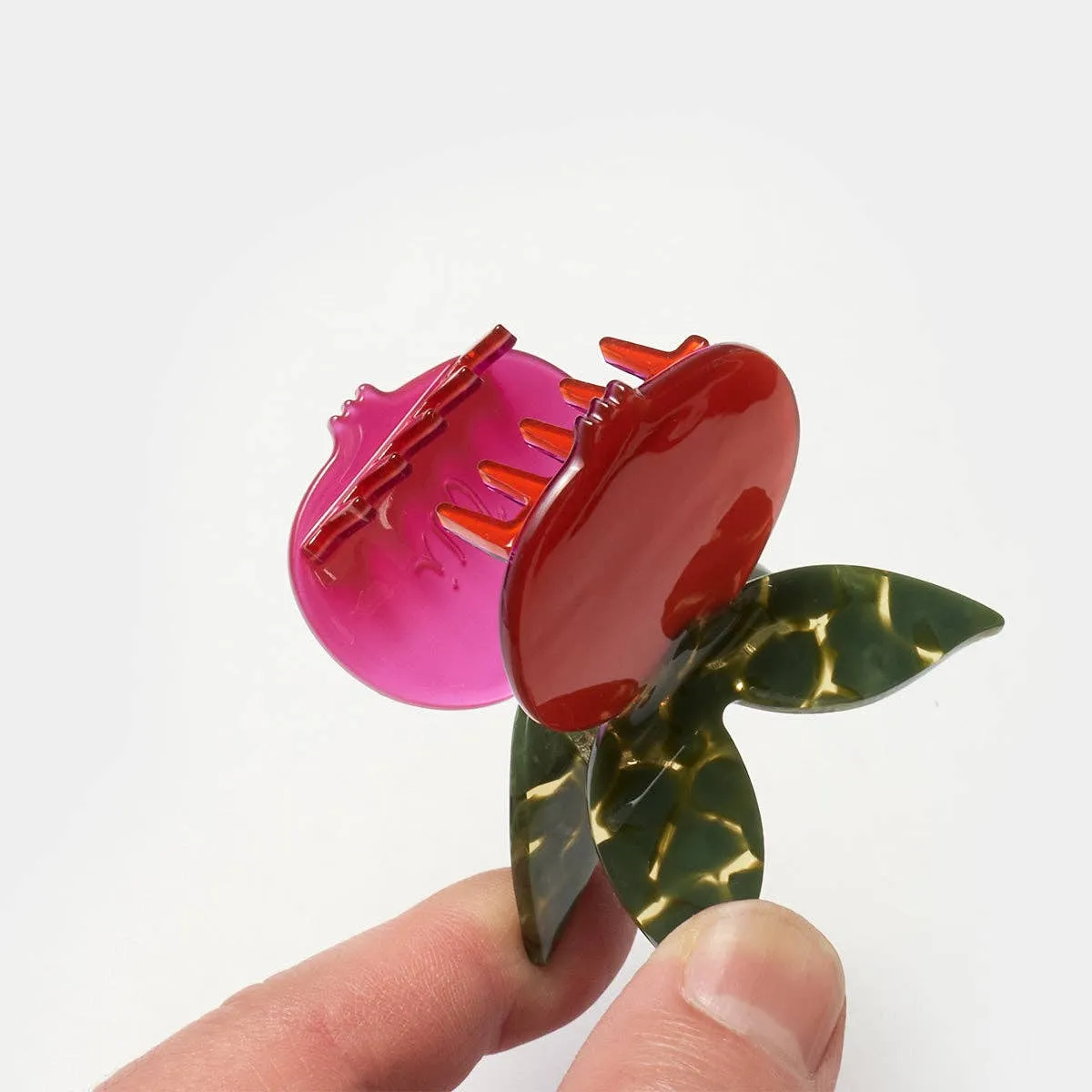 Hand Painted Red Pomegranate Fruit Hair Claw with Butterfly Clip Handle