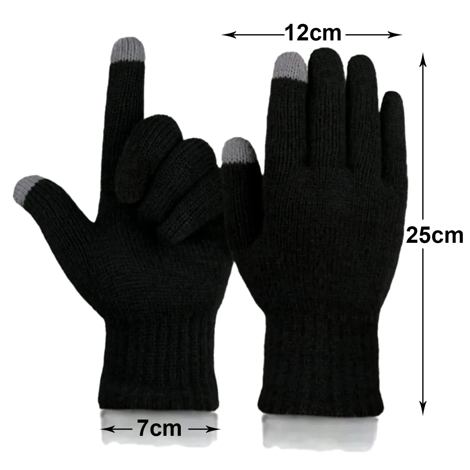 Heart Home Unisex Winter Gloves|Touchscreen Woolen Gloves for Men and women|Warm Winter Woolen Stretchable Gloves|2 Pair|Pack of 2 (Black)