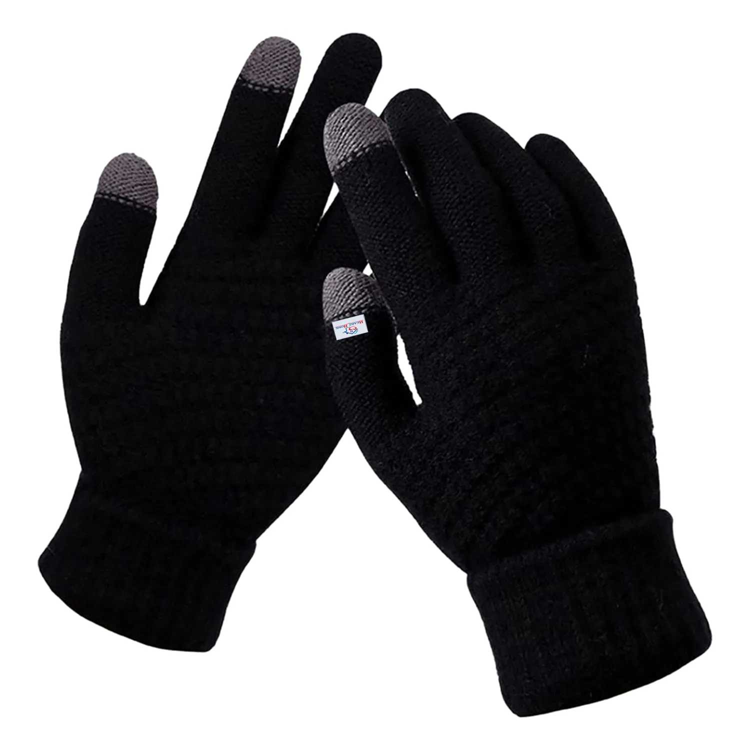 Heart Home Unisex Winter Gloves|Touchscreen Woolen Gloves for Men and women|Warm Winter Woolen Stretchable Gloves|2 Pair|Pack of 2 (Black)