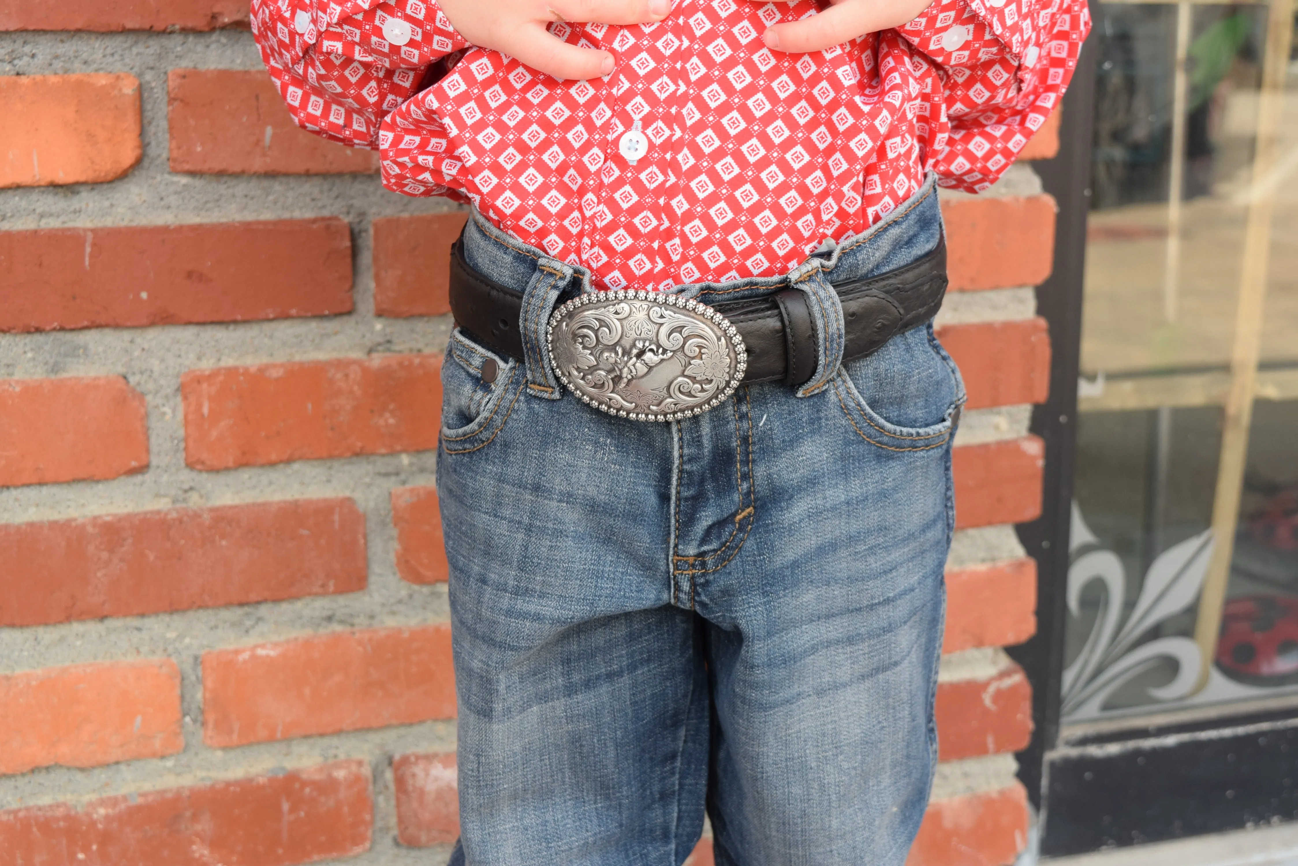 Kids Black Ostrich Print Belt by Nacona