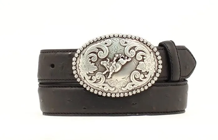 Kids Black Ostrich Print Belt by Nacona