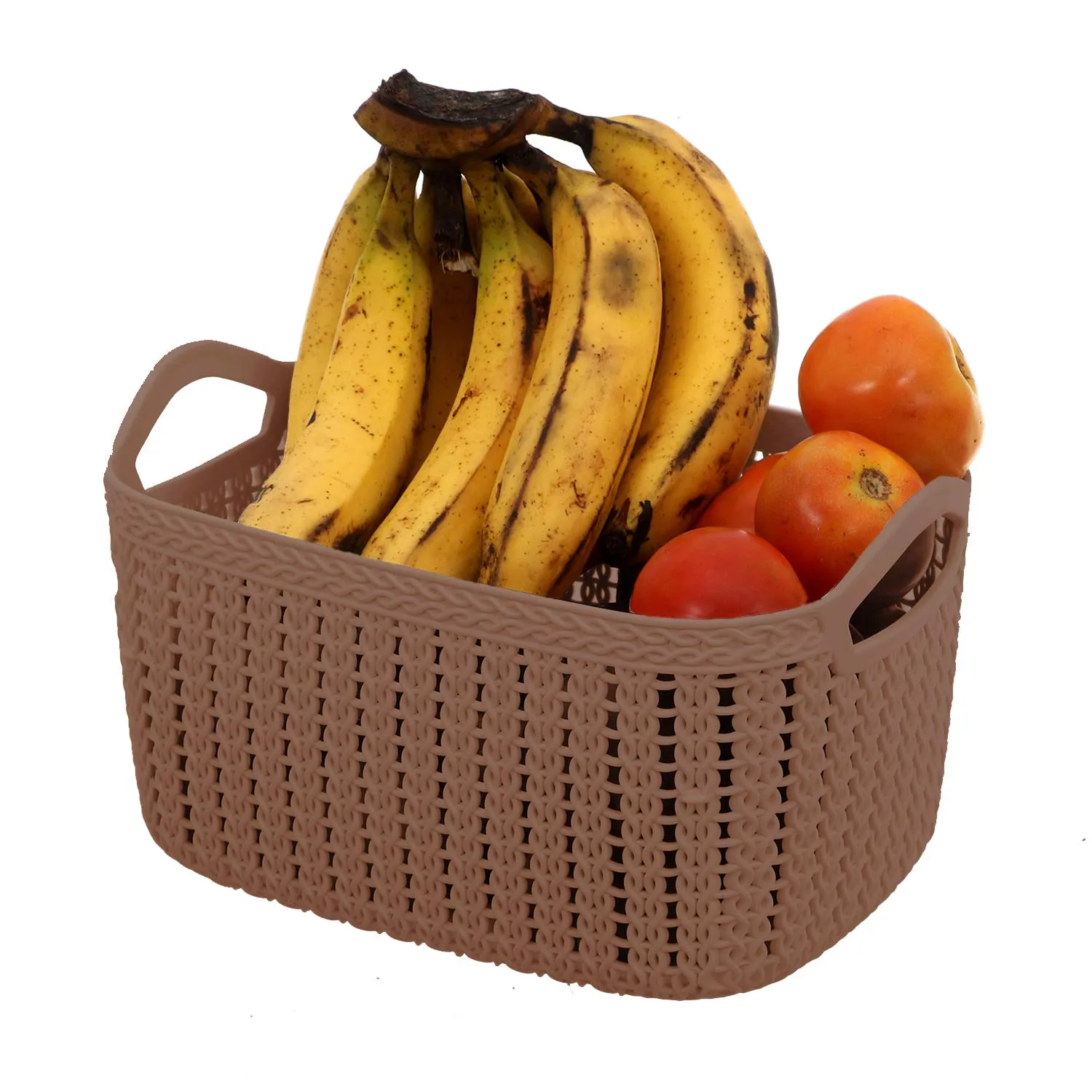 Kuber Industries Unbreakable Plastic 4 Pieces Multipurpose Medium Size Flexible Storage Baskets/Fruit Vegetable Bathroom Stationary Home Basket with Handles (Brown) -CTKTC039049