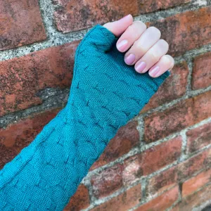 Merino Wool Gloves - Teal Cross Textured