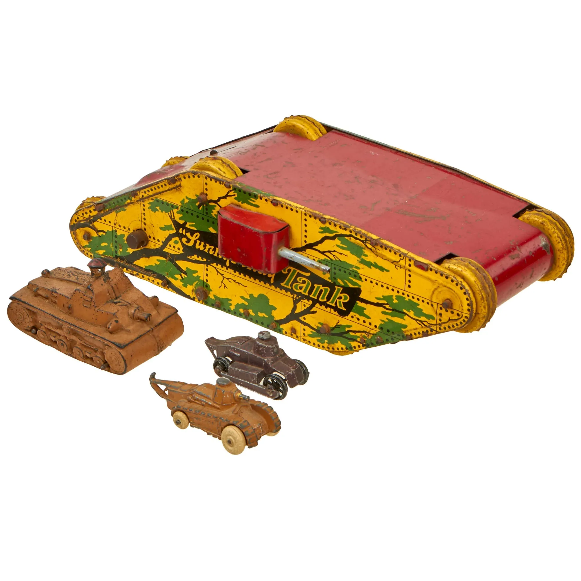 Original U.S. 1930s WWI Toy Tank Collection - Set of Four - Formerly A.A.F. Tank Museum Collection