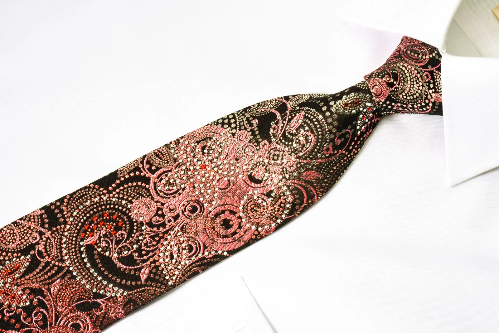 OVO Classic Silk Rhinestone Necktie Floral On Burgundy With red Sparkles