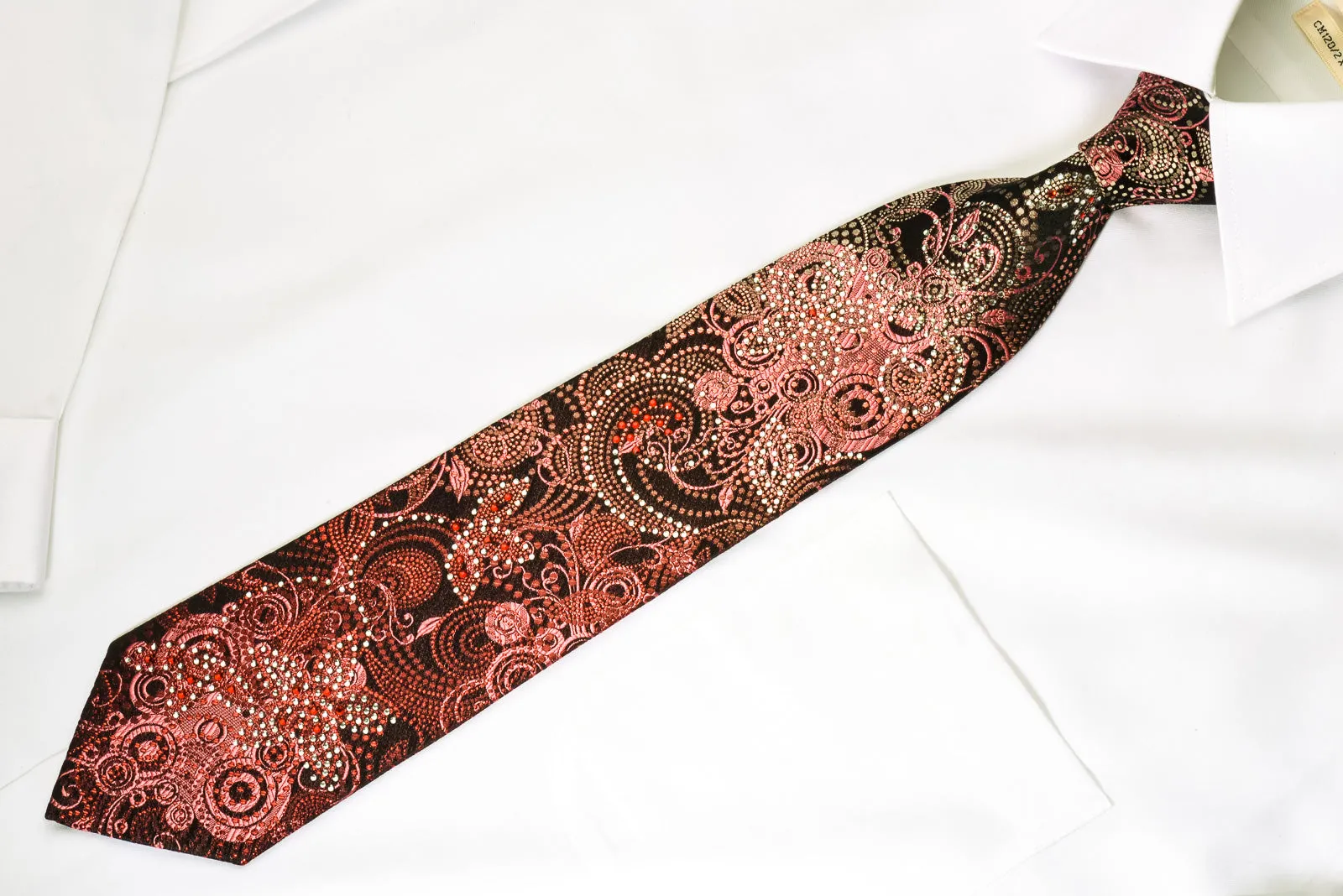 OVO Classic Silk Rhinestone Necktie Floral On Burgundy With red Sparkles