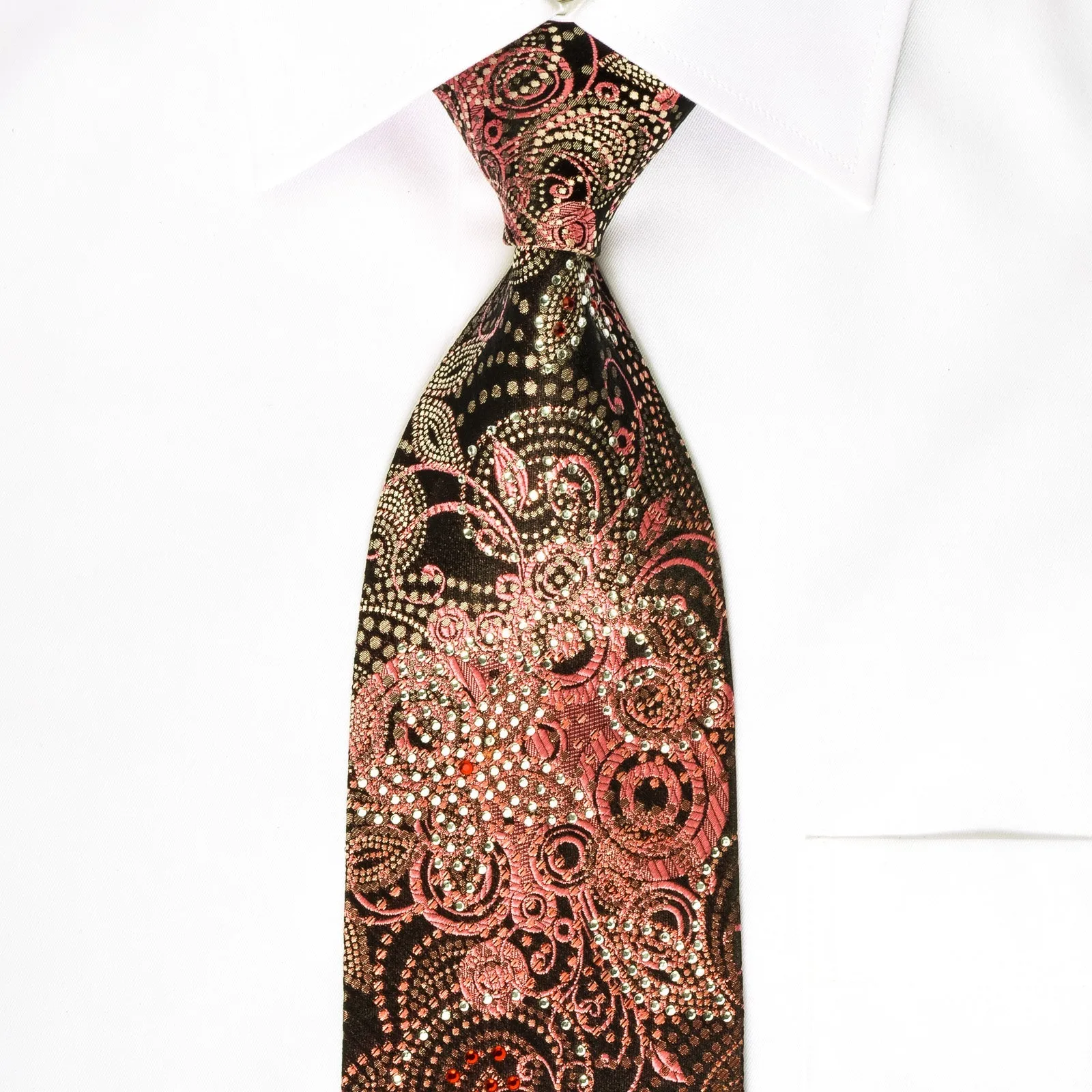 OVO Classic Silk Rhinestone Necktie Floral On Burgundy With red Sparkles