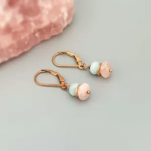 Pink Morganite and Blue Aquamarine Earrings dangle drop rose gold, silver, gold