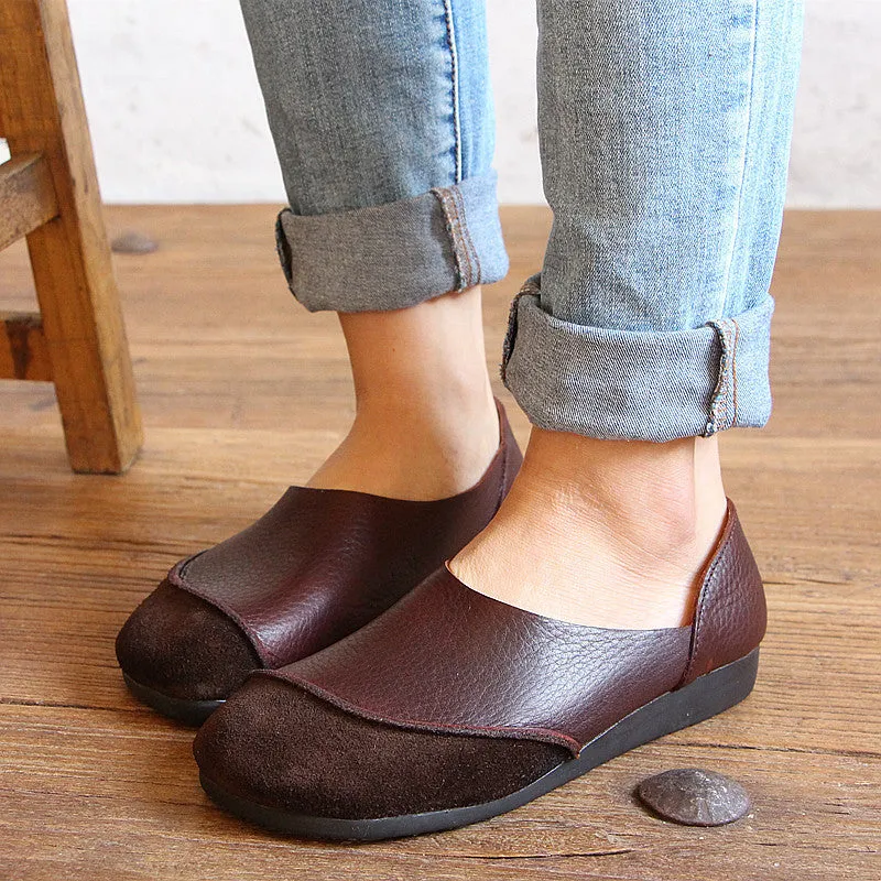 Round Toe Soft Leather Comfortable Retro Flat Shoes