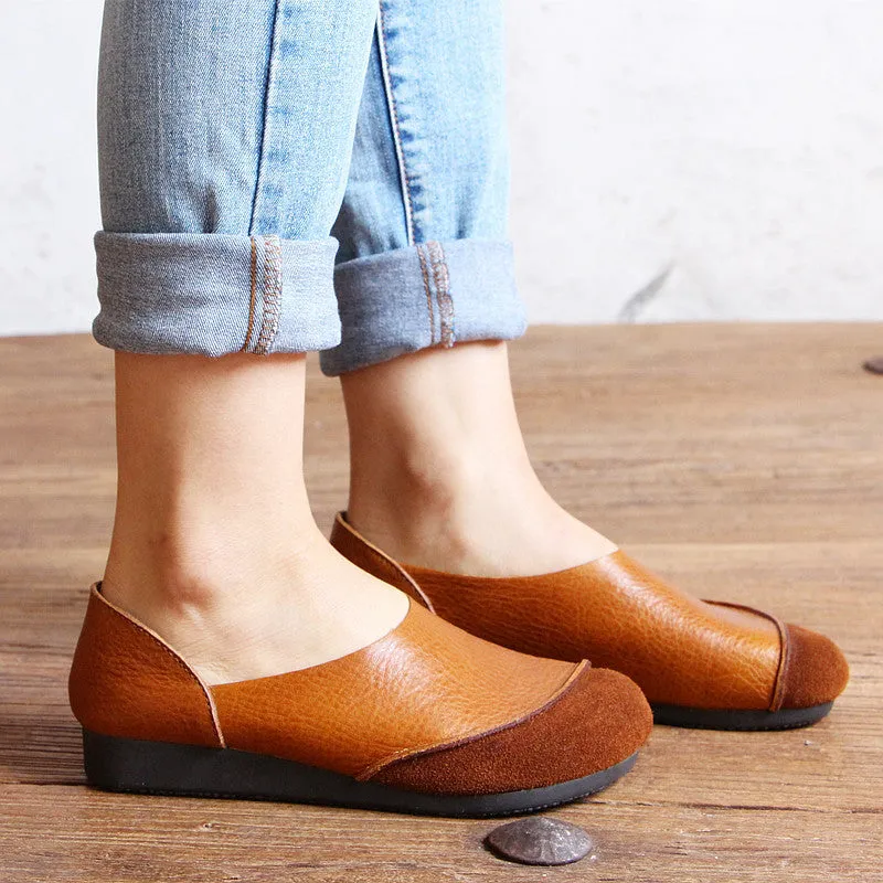 Round Toe Soft Leather Comfortable Retro Flat Shoes