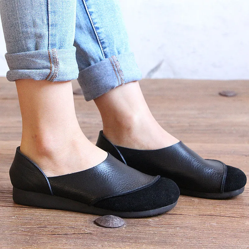 Round Toe Soft Leather Comfortable Retro Flat Shoes