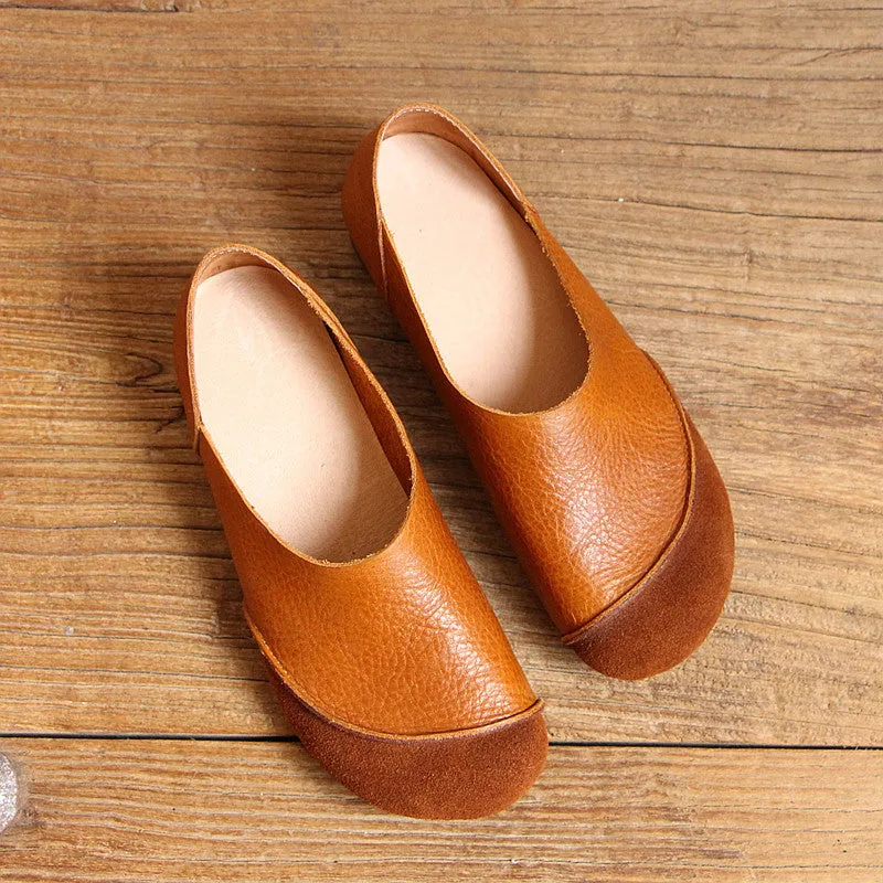 Round Toe Soft Leather Comfortable Retro Flat Shoes