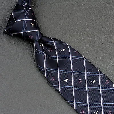 Silk Necktie By Good-i Dogs On Dark Gray With Silver Stripes Classic 3 1/2 Inch