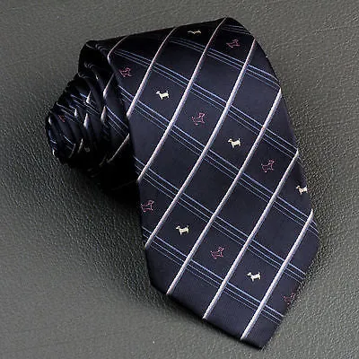 Silk Necktie By Good-i Dogs On Dark Gray With Silver Stripes Classic 3 1/2 Inch