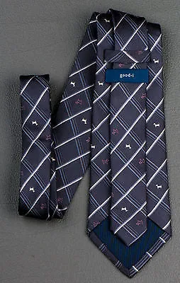 Silk Necktie By Good-i Dogs On Dark Gray With Silver Stripes Classic 3 1/2 Inch