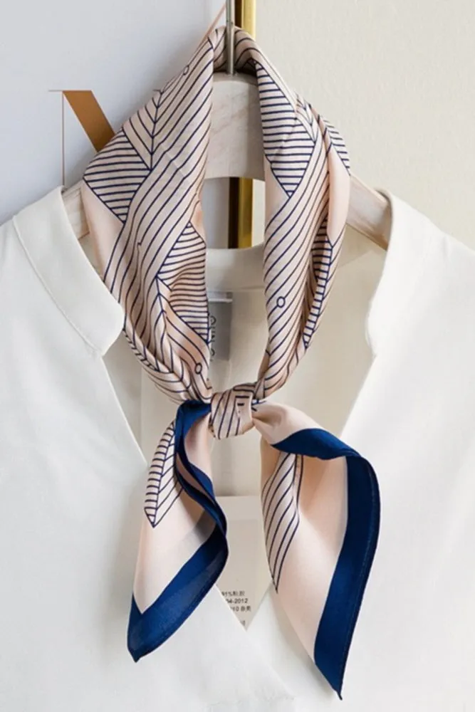 Striped Geometric Silk Scarf & Mulberry Silk Small Square Scarf Gift Box