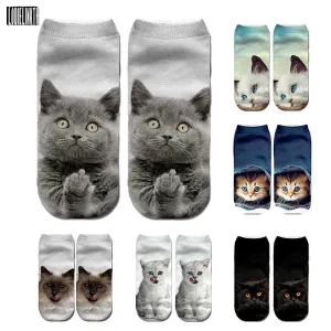 Unisex 3D Cartoon Kitten Image Design Cute Short Ankle Socks