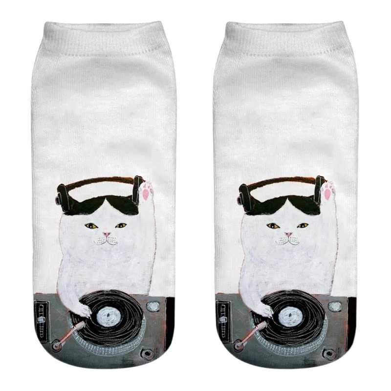 Unisex 3D Cartoon Kitten Image Design Cute Short Ankle Socks