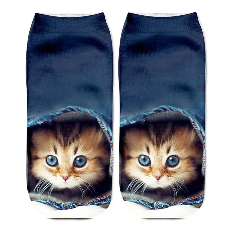 Unisex 3D Cartoon Kitten Image Design Cute Short Ankle Socks