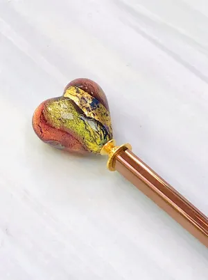 Venetian Art Glass Heart hair stick, hand made hair stick, shawl pin