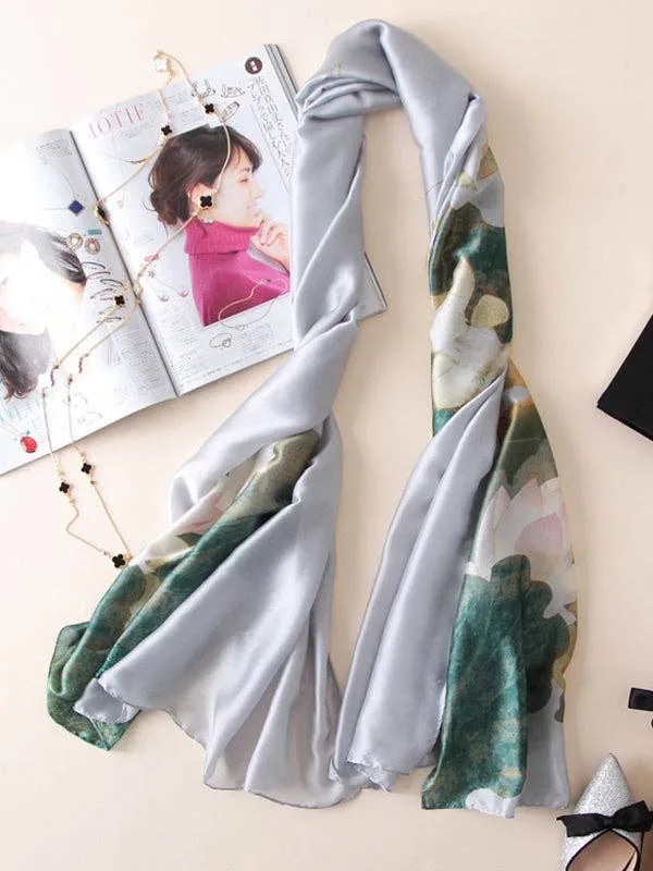 Vintage Floral Printed Vegan Silk Scarf