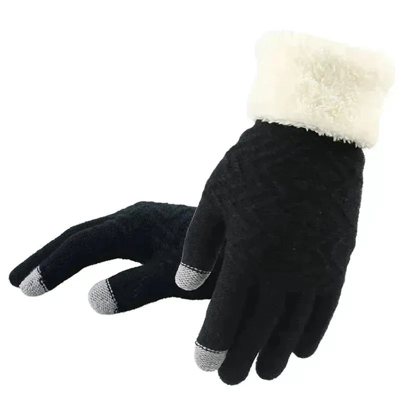 Winter knitted Woolen gloves Unisex thermal gloves faux fur gloves