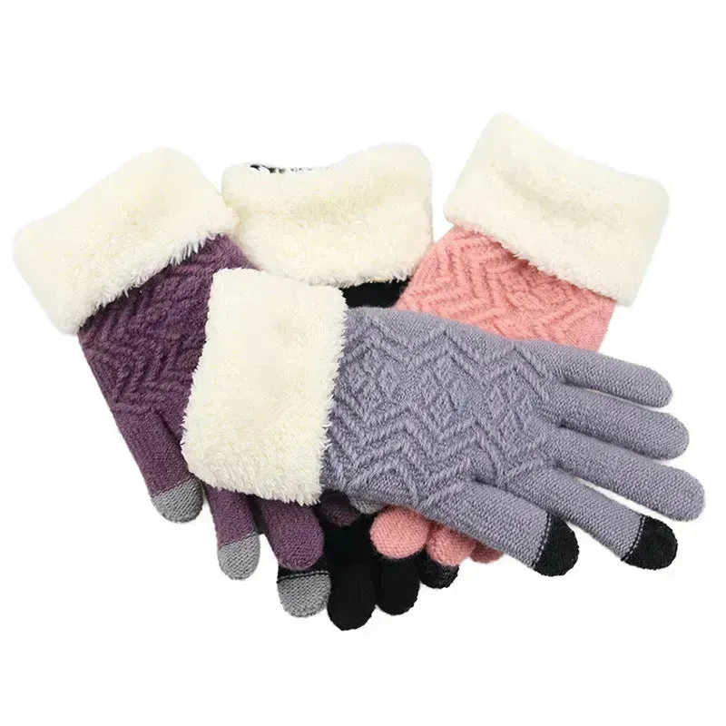 Winter knitted Woolen gloves Unisex thermal gloves faux fur gloves