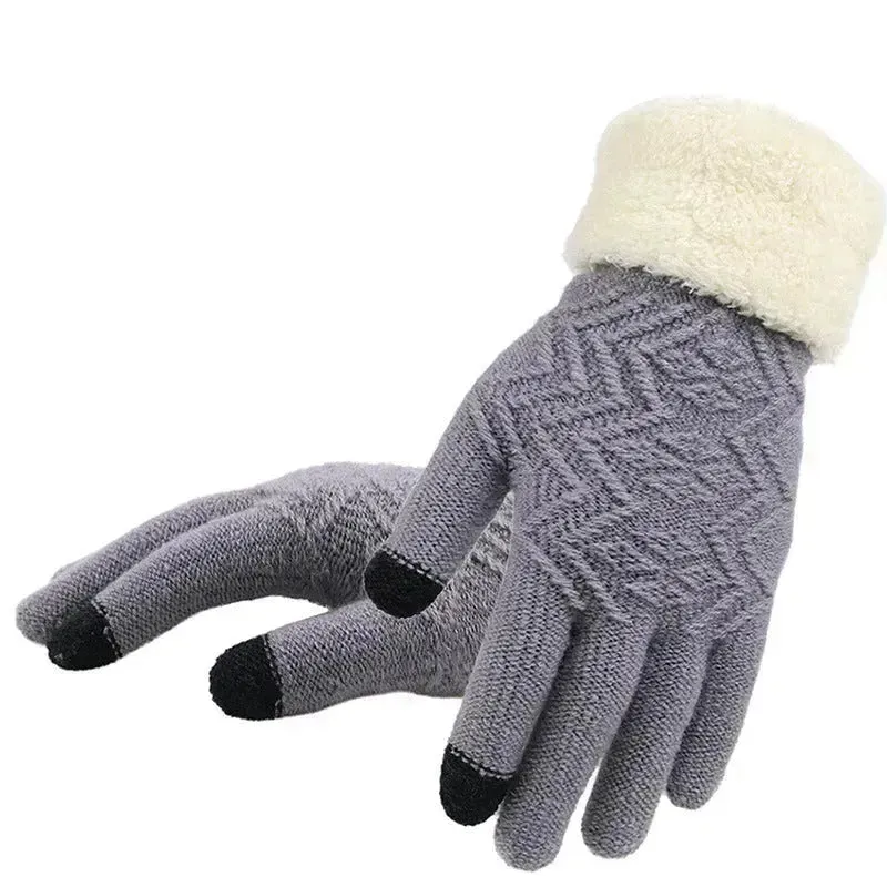 Winter knitted Woolen gloves Unisex thermal gloves faux fur gloves