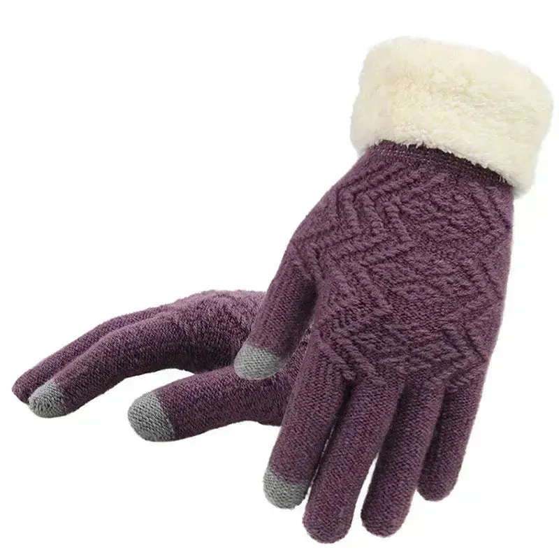 Winter knitted Woolen gloves Unisex thermal gloves faux fur gloves