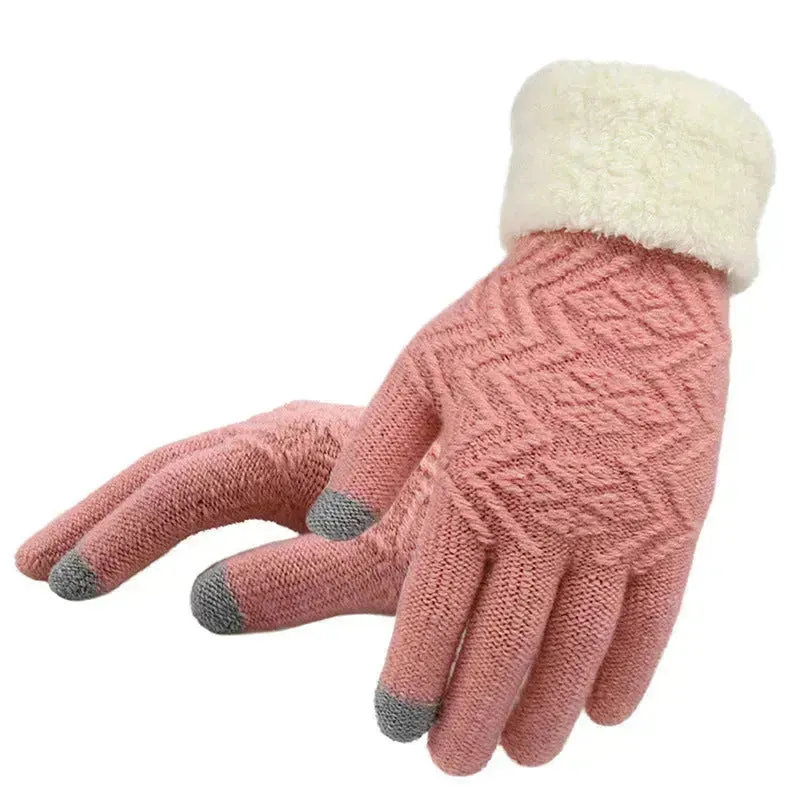 Winter knitted Woolen gloves Unisex thermal gloves faux fur gloves